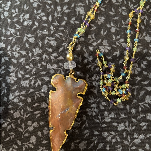 Gold and Multicolor Pendant Necklace - Picture 2 of 2